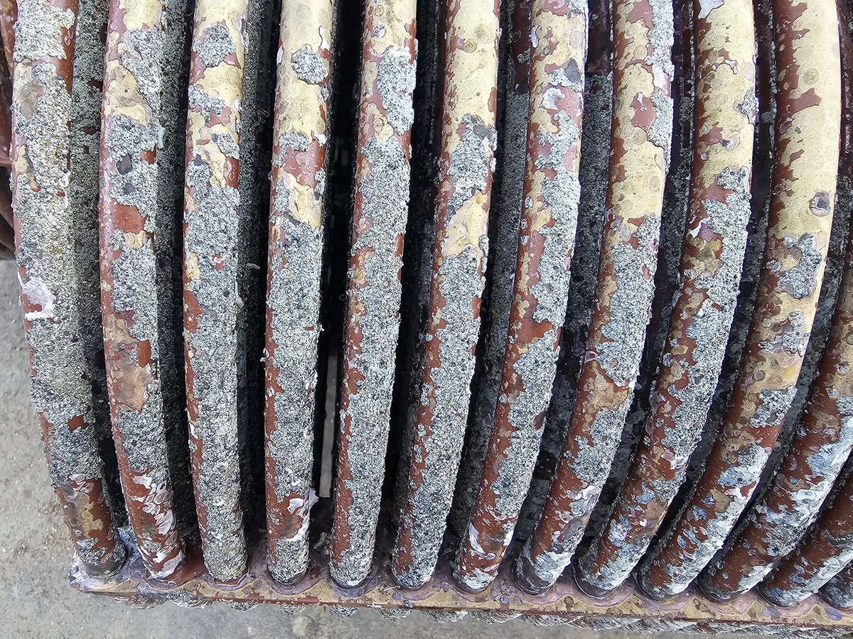 Close-up of box cooler before cleaning