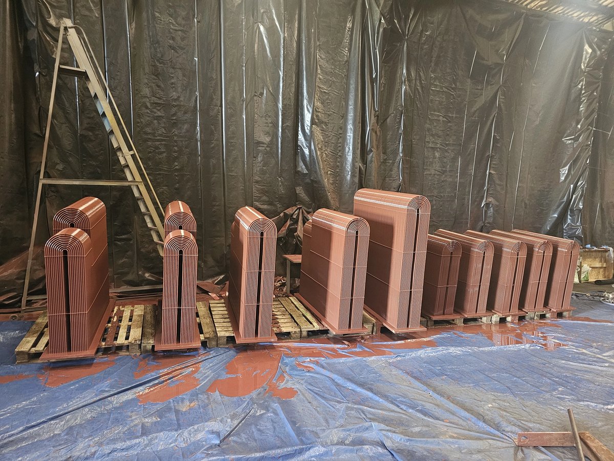Completed and recoated box coolers drying